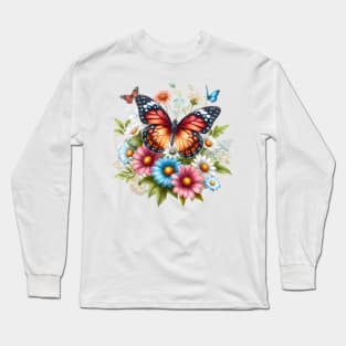 A butterfly decorated with beautiful colorful flowers. Long Sleeve T-Shirt